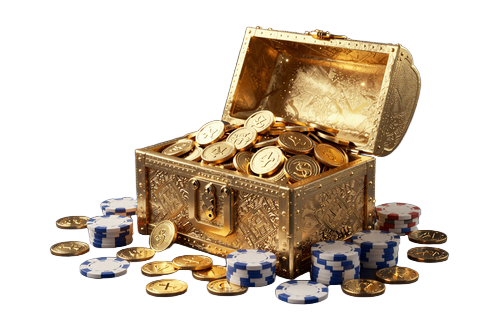 Yep Casino Willkommensbonus Schatztruhe mit goldenen M&uuml;nzen und Casino-Chips